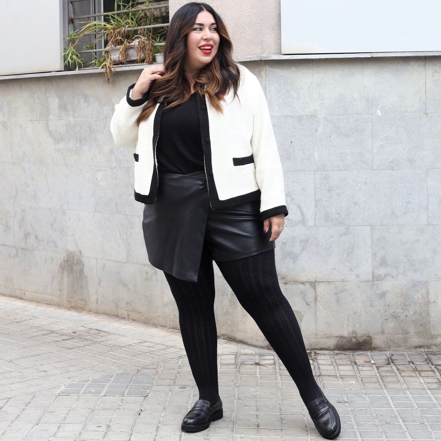 Collants en laine à maille torsadée Grannies V2 - Noir