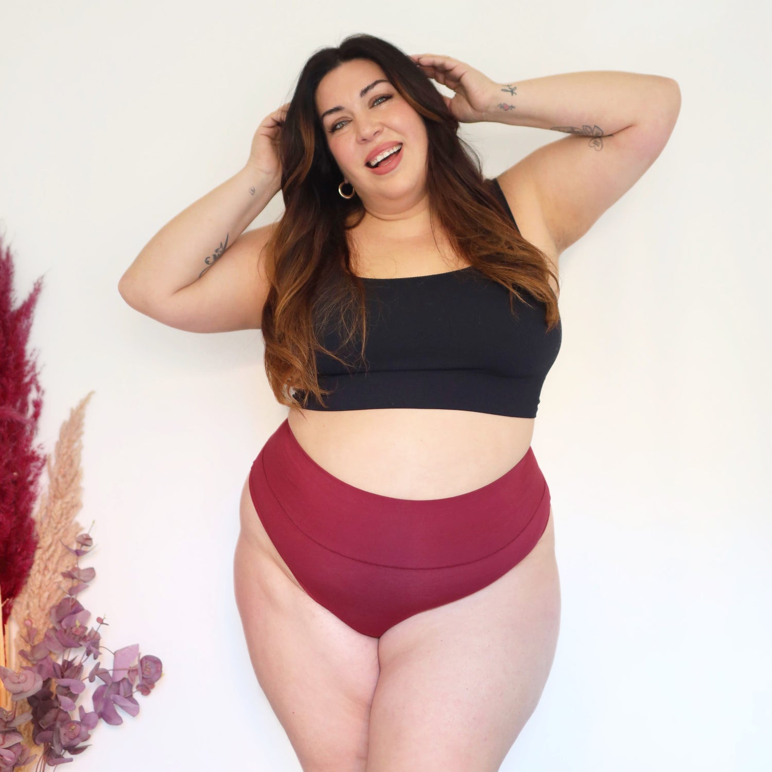 Culotte à jambe haute en coton biologique - rouge sang