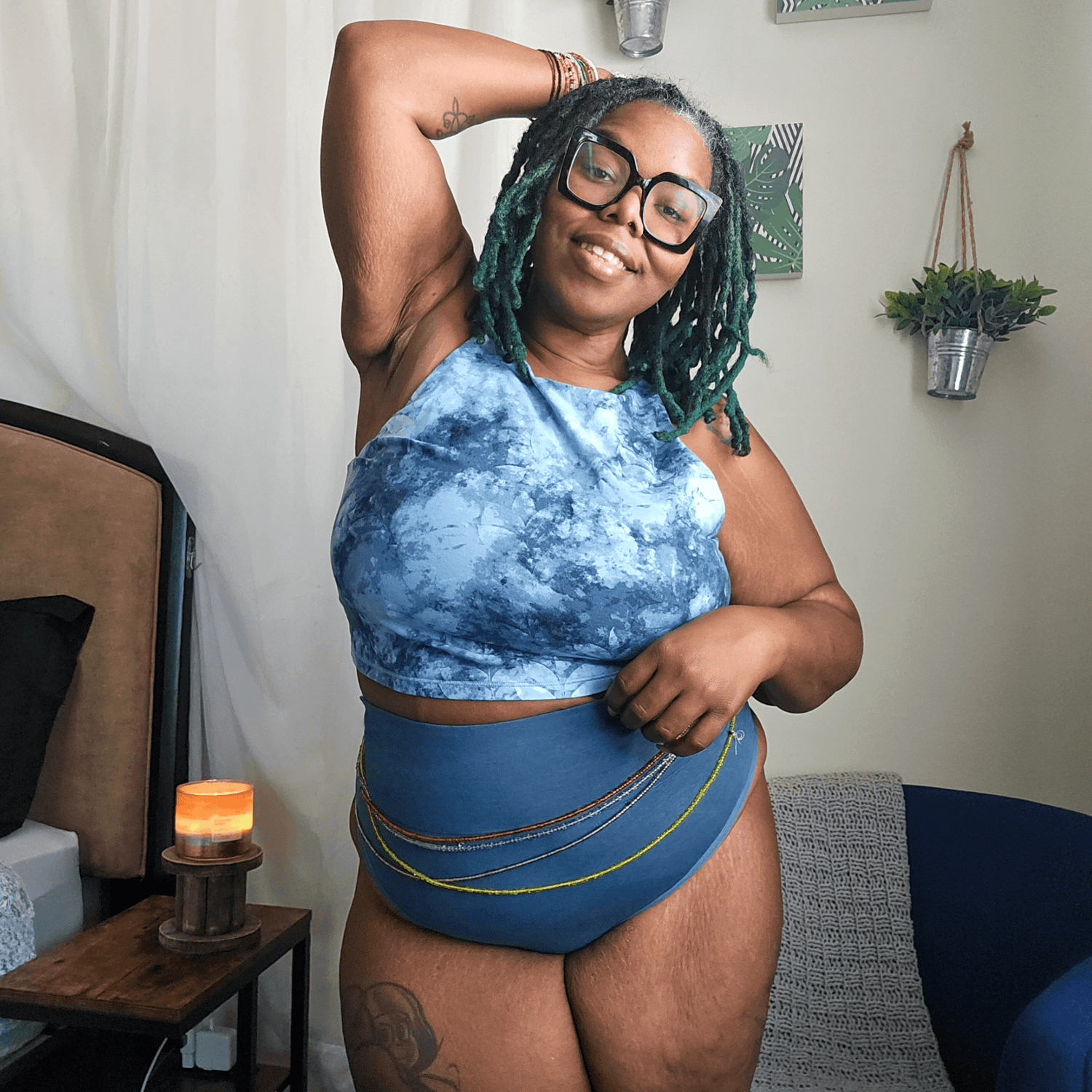 Mutandine a gamba alta in cotone biologico - Denim