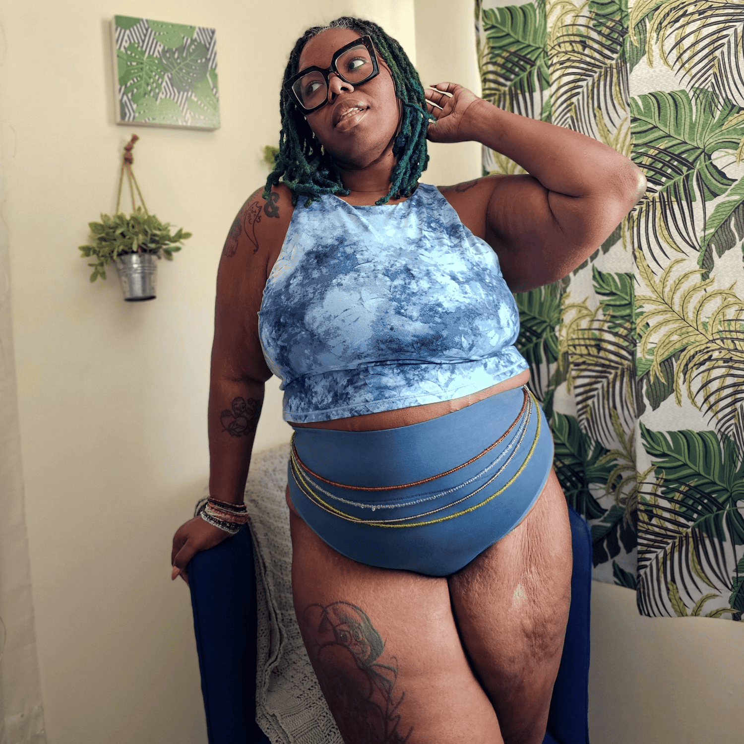 Mutandine a gamba alta in cotone biologico - Denim