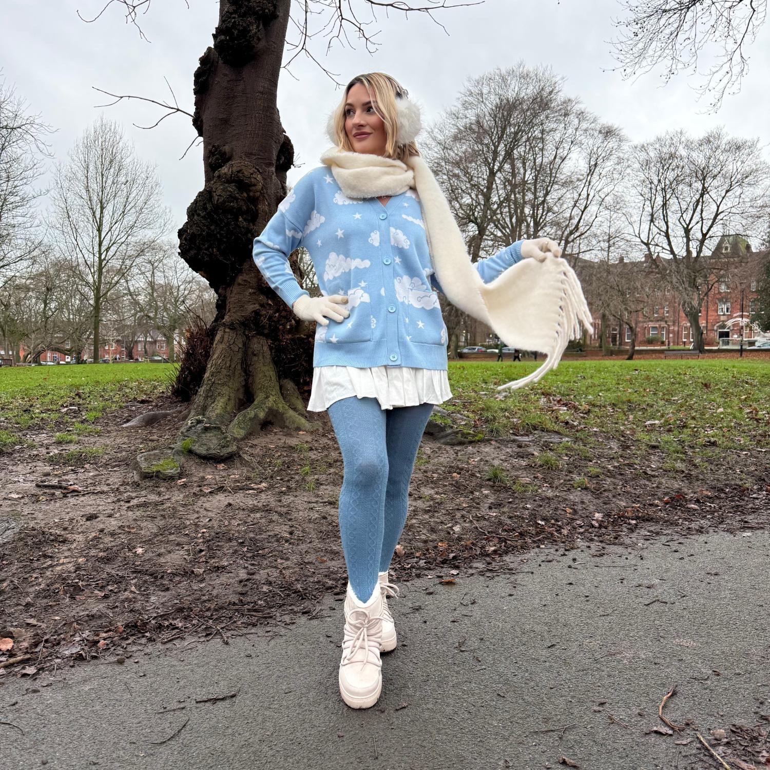 Collant in lana lavorati a maglia Grannies V2 - Denim