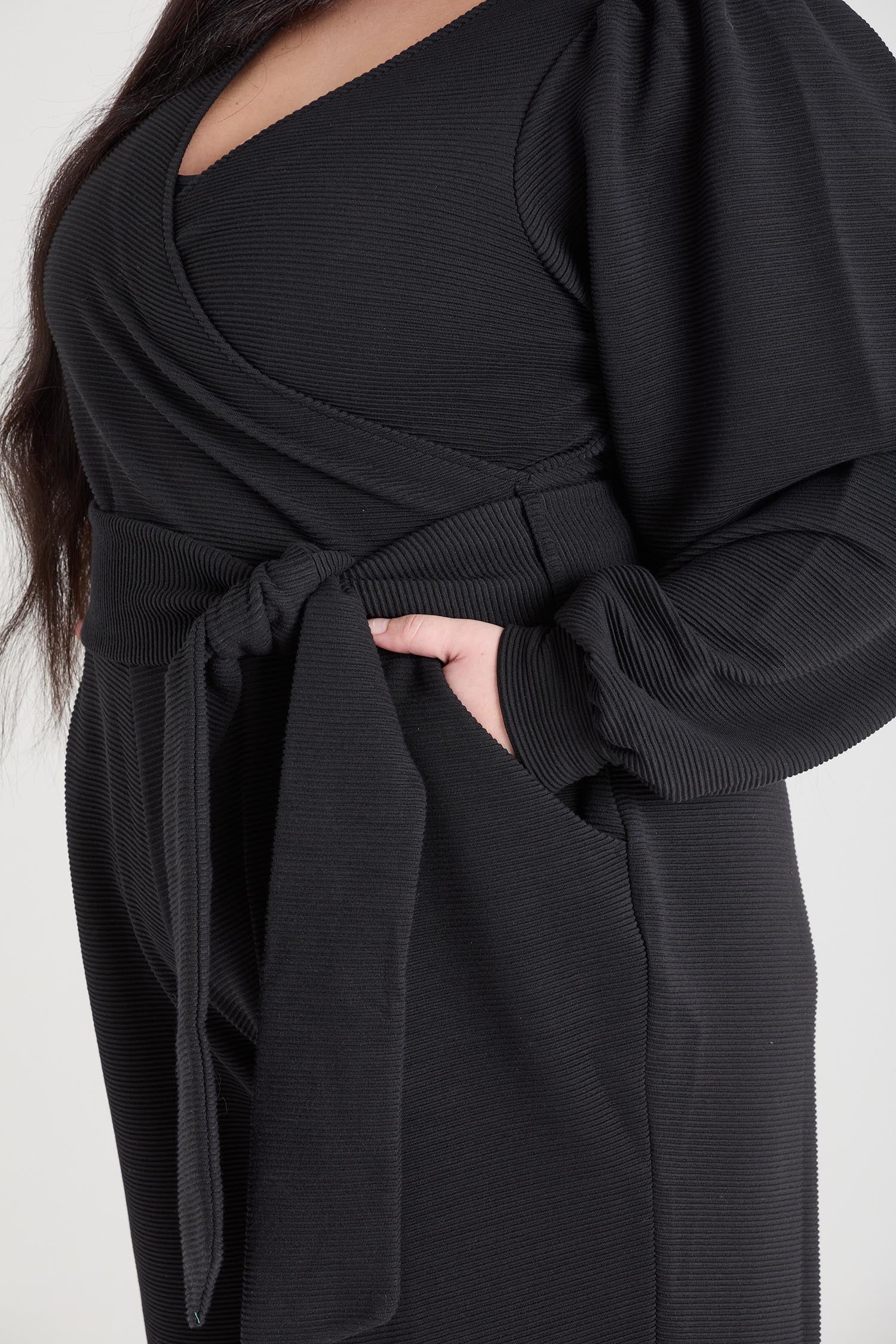 Ottoman Wrap Jumpsuit met lange mouwen - Zwart