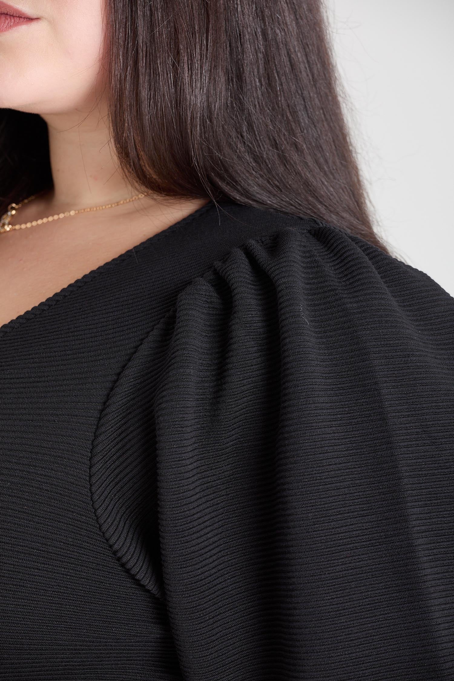 Ottoman Wrap Jumpsuit met lange mouwen - Zwart