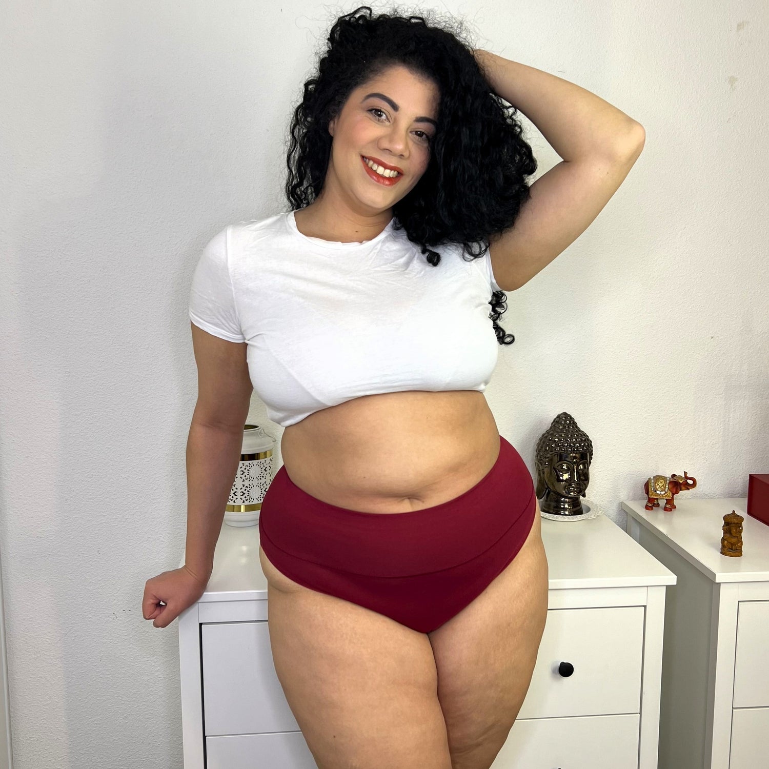 Biologisch Katoenen Super Hoge Benen Knickers - Bloedrood