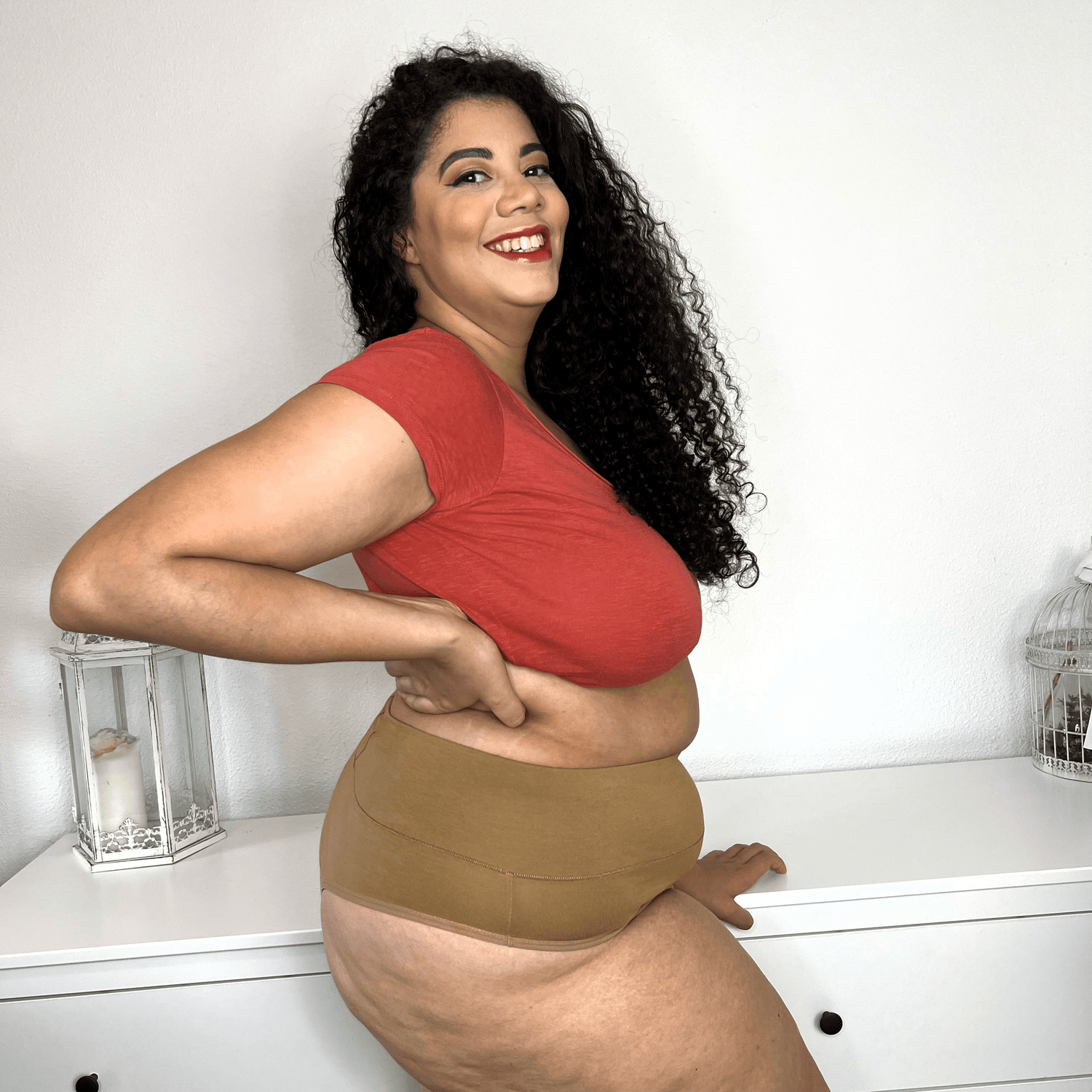 Organic Cotton Cheeky High Leg Broekjes - Caramel