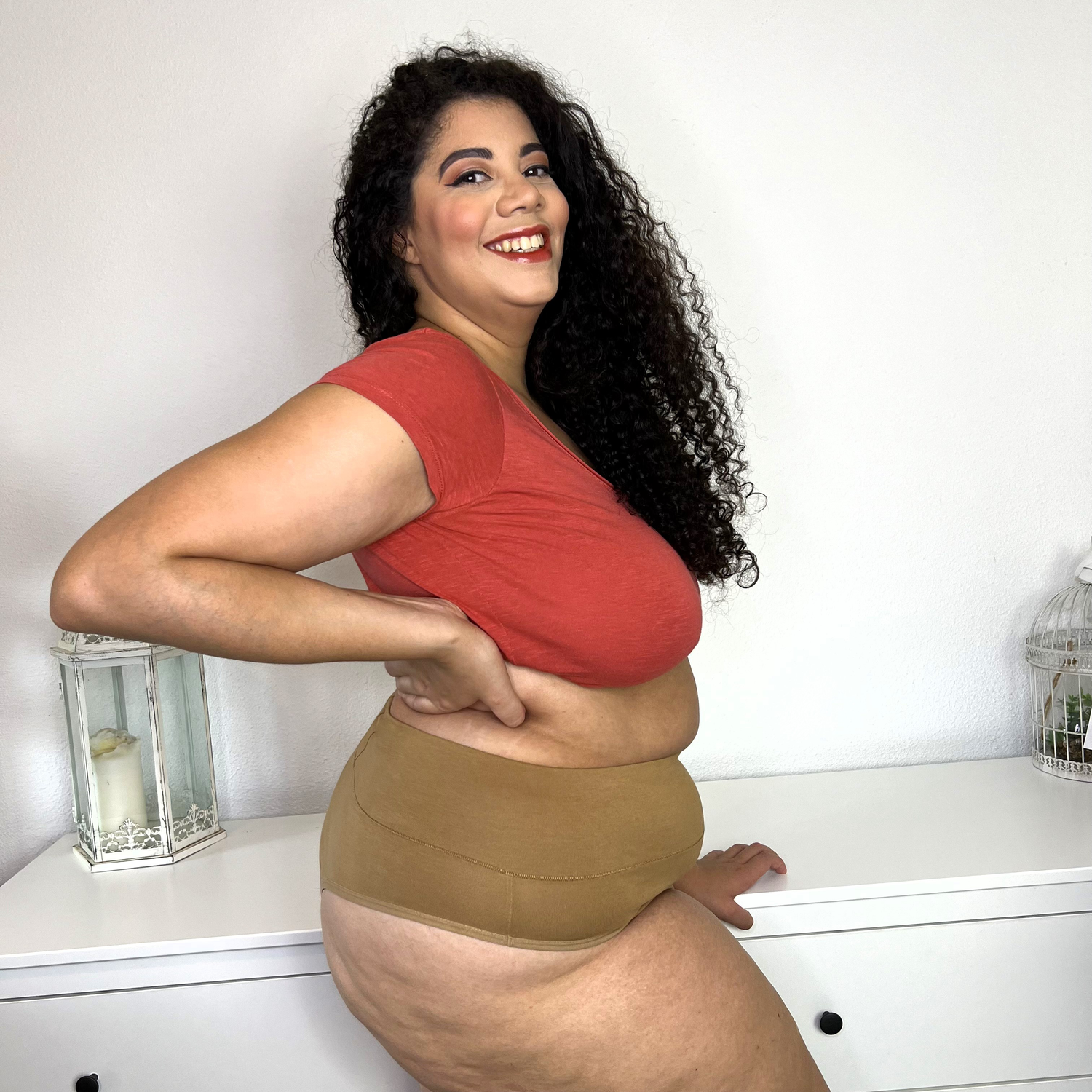 Organic Cotton Cheeky High Leg Broekjes - Caramel