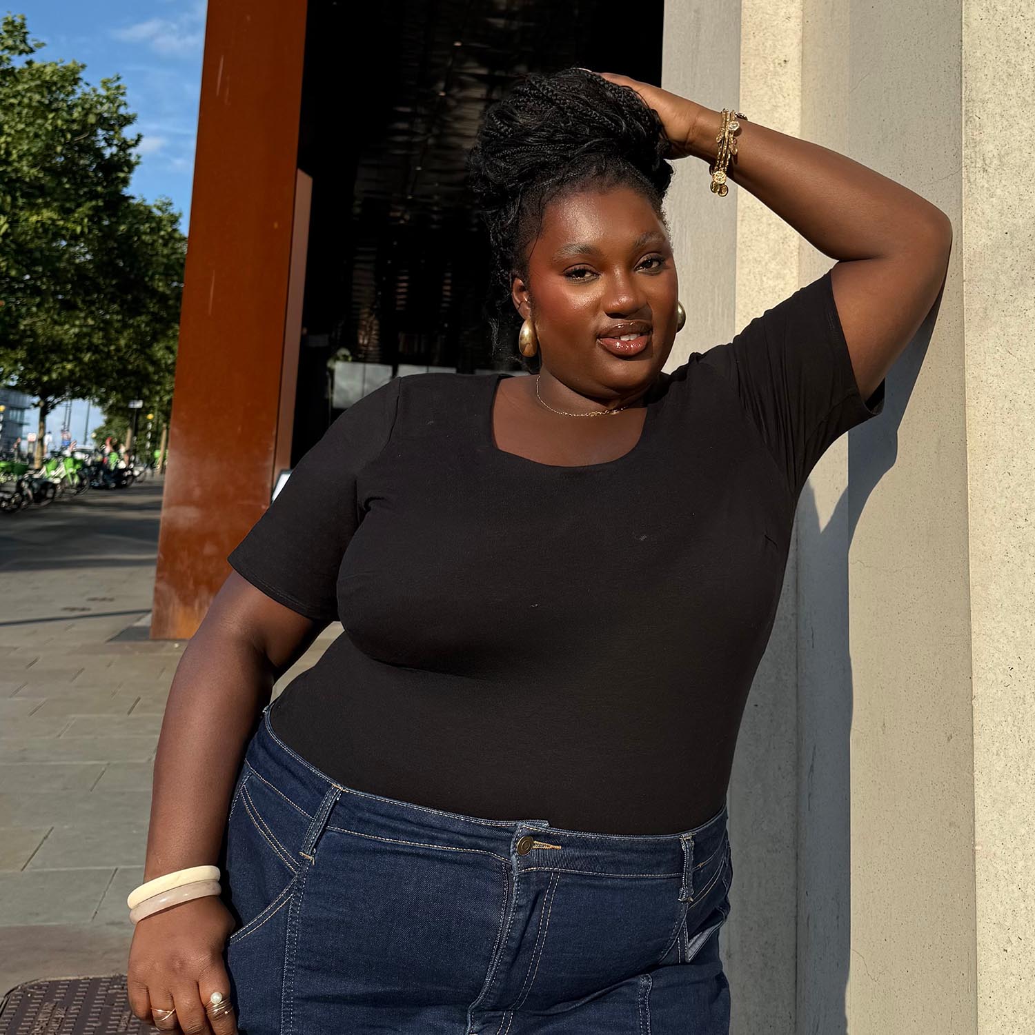 Katoenen Bodysuit met korte mouwen - Zwart