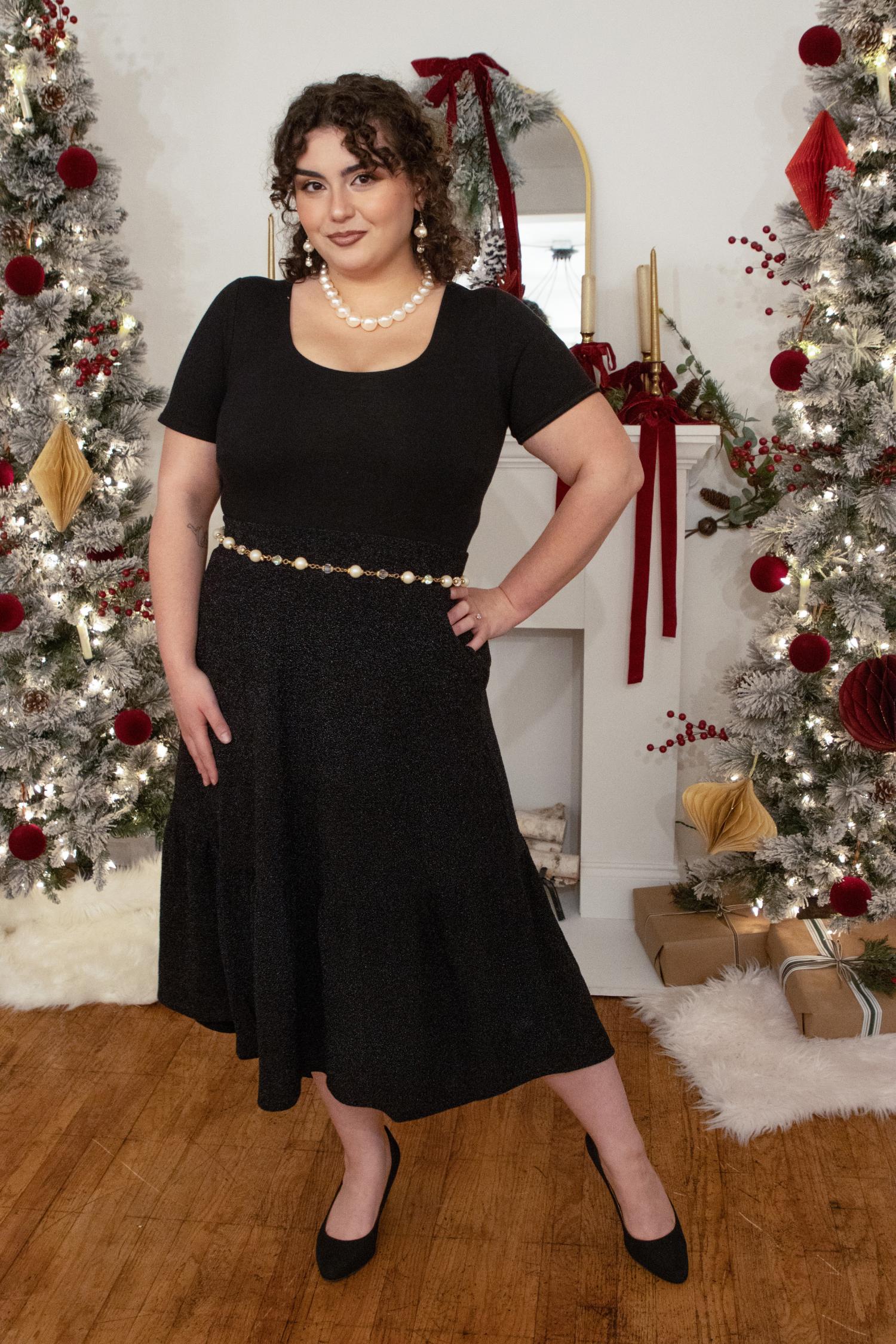 Lurex Midi Rok met meerdere lagen - Zwart