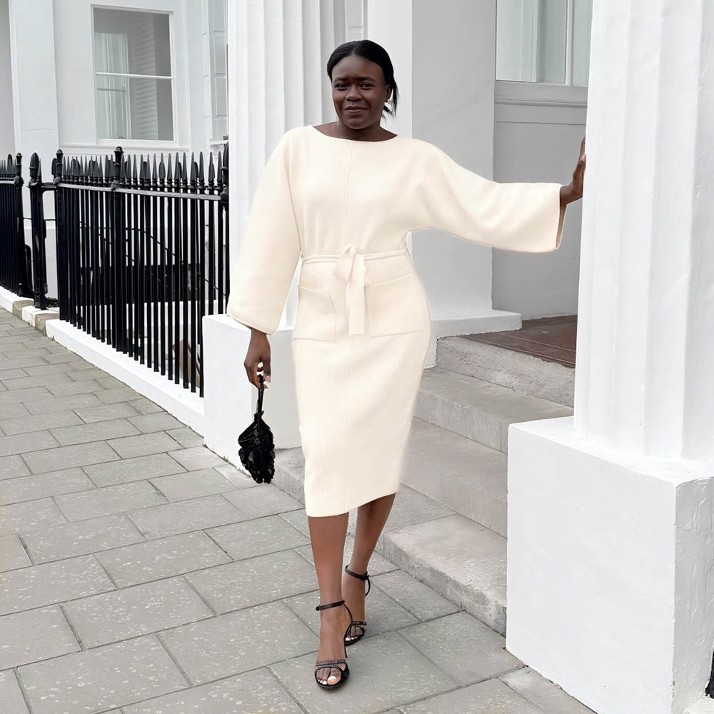 Gebreide Cocoon Jurk Midi - Havermout