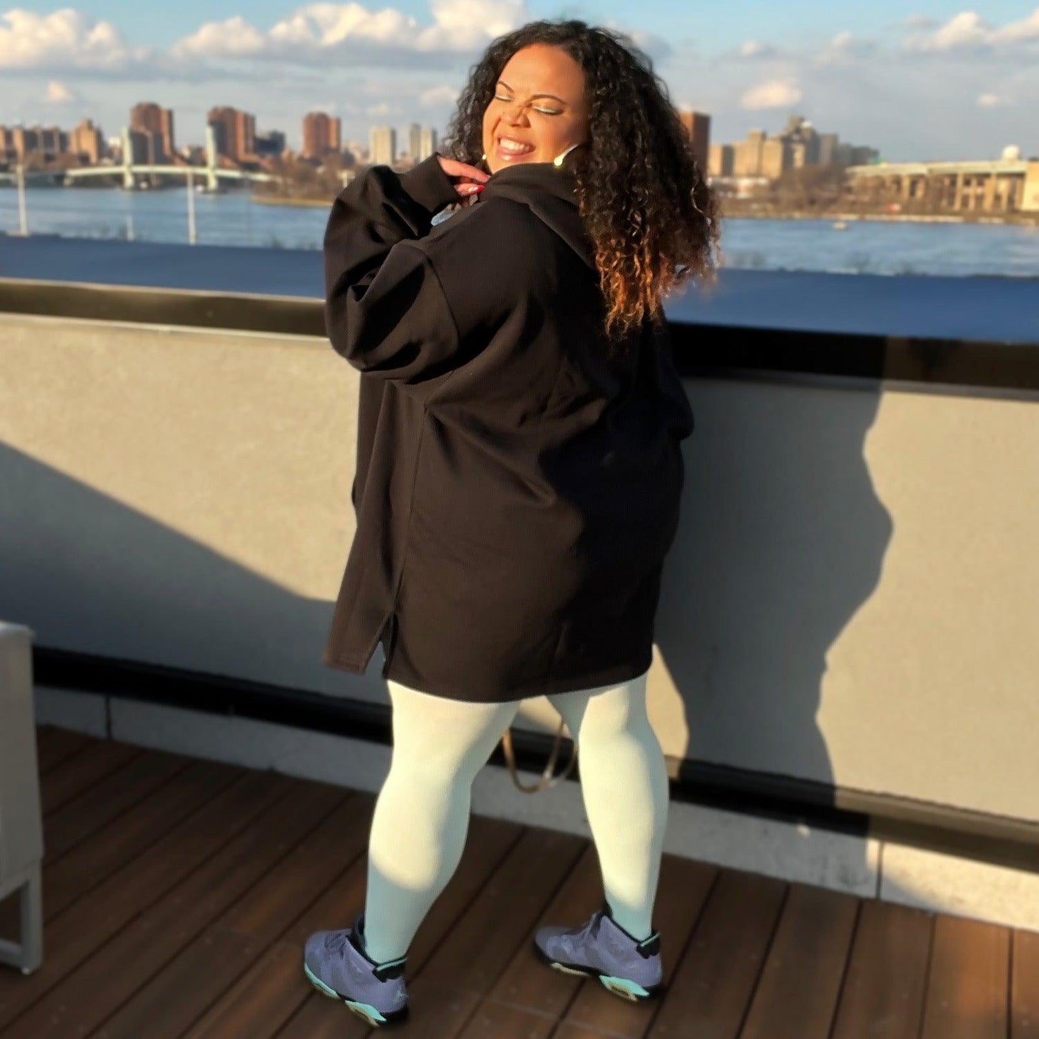 Katoenen longline hoodie - Zwart