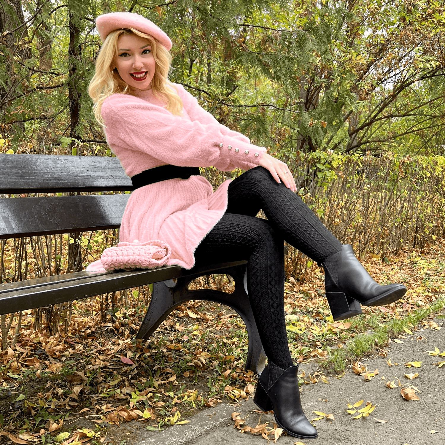 Grannies Cable Knit Wool Tights V2 - Czarne