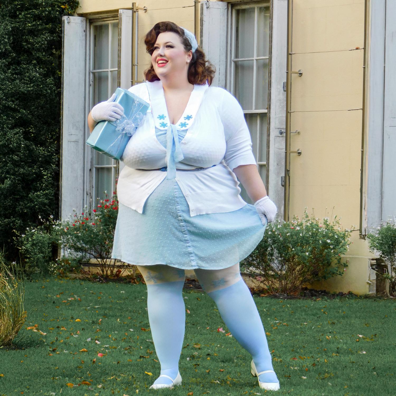 Rajstopy świąteczne - Podwiązka z płatkiem śniegu