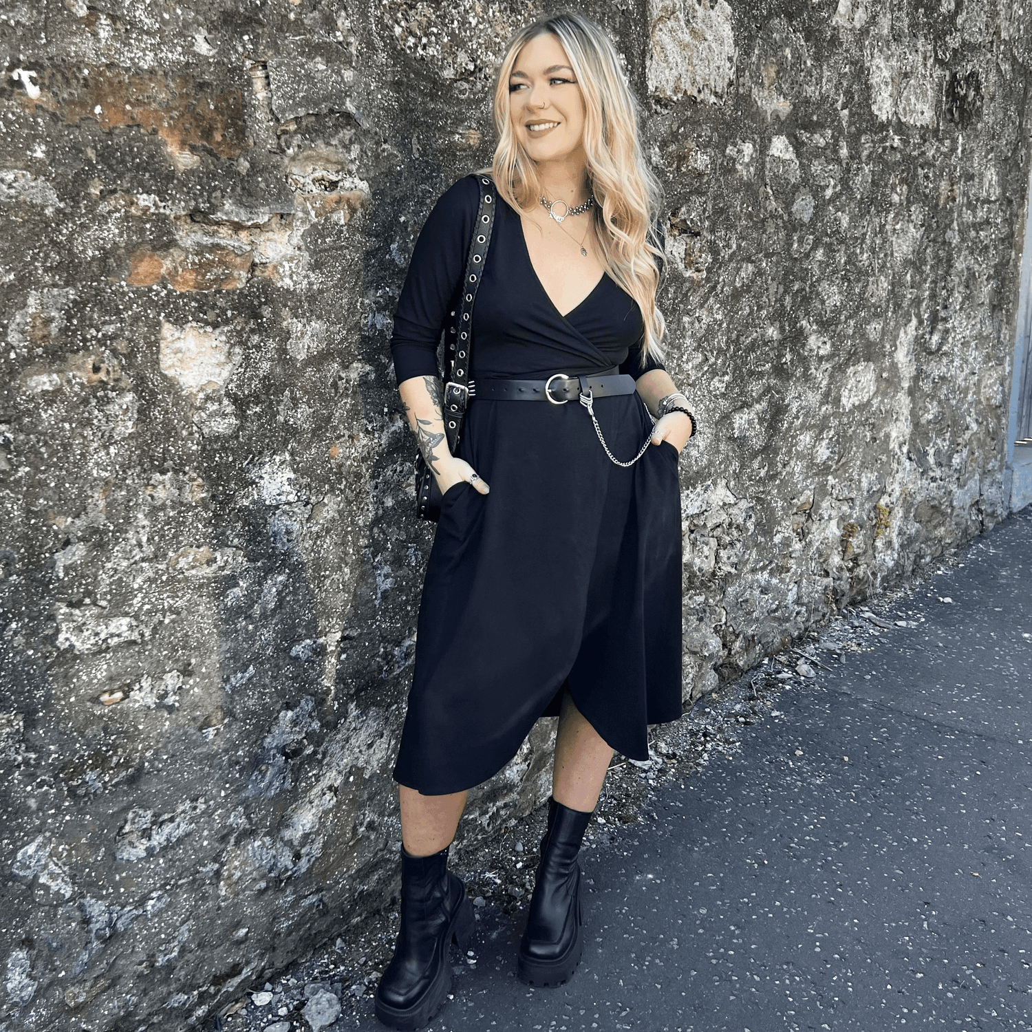 Vestido de gola alta - Preto