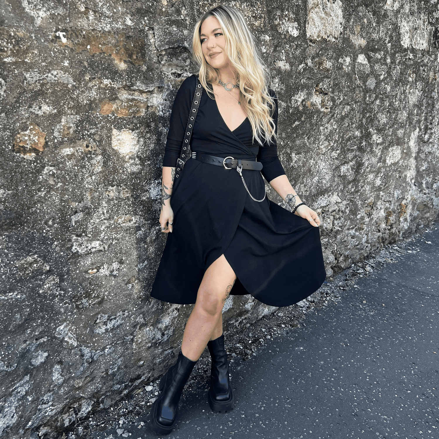 Vestido de gola alta - Preto