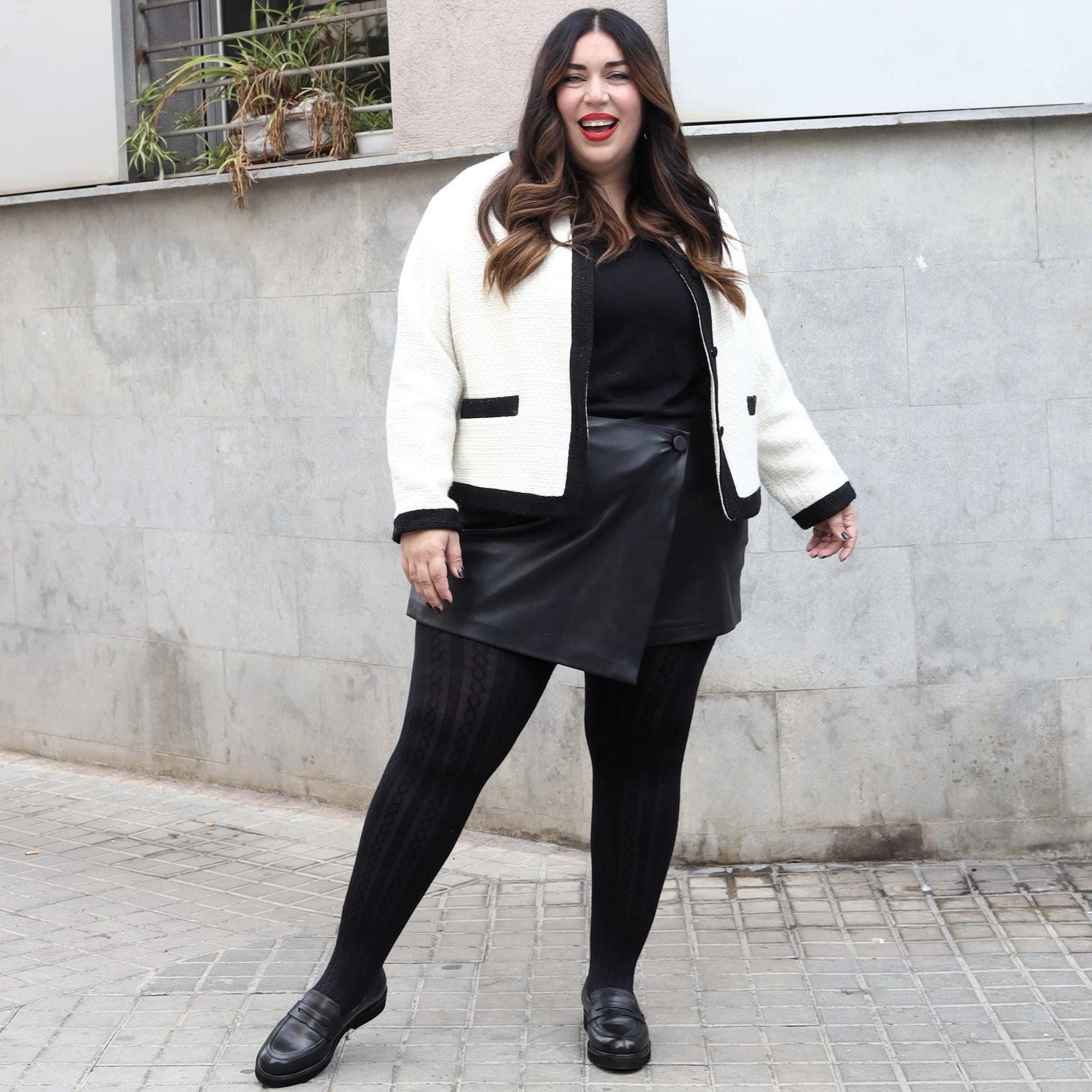 Collants de lã de malha com cabo Grannies V2 - Preto