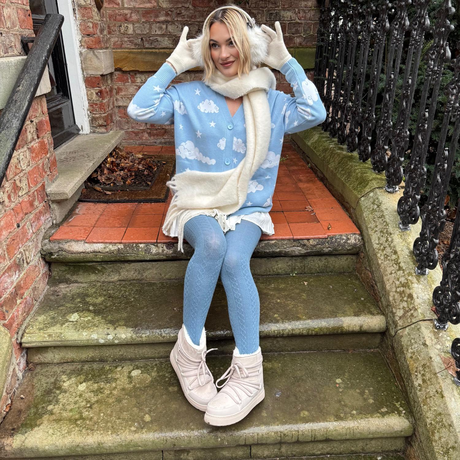 Grannies kabelstickade ullstrumpbyxor V2 – Denim