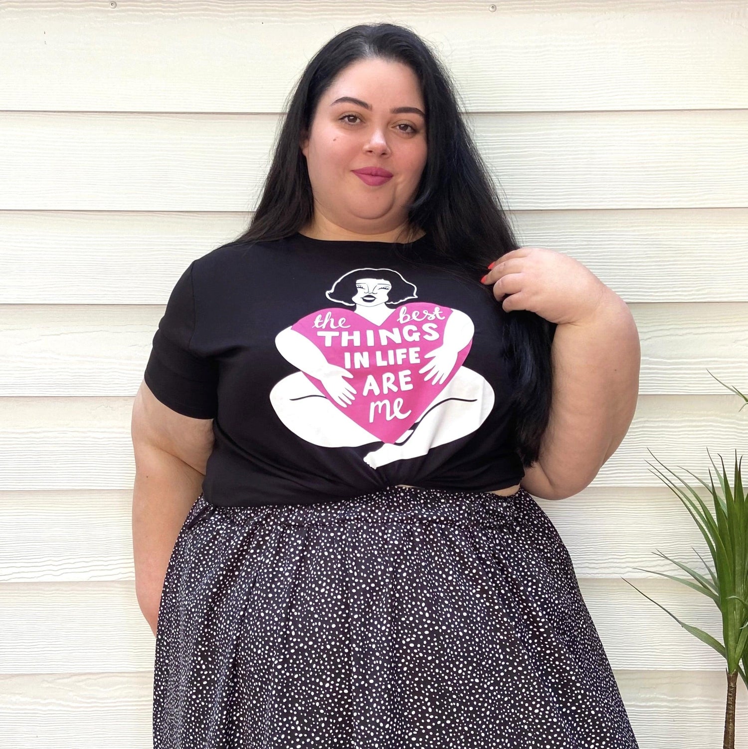 Svart viskos-T-shirt med slogan