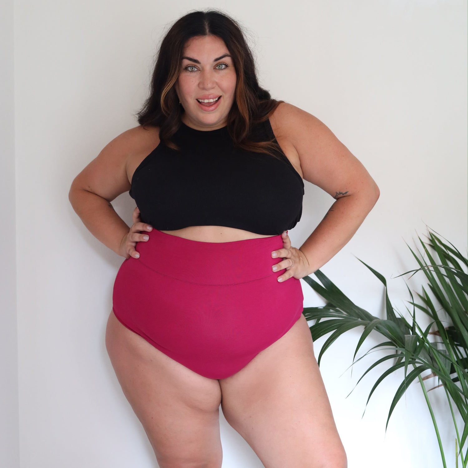 Super High Waist Knickers i ekologisk bomull - Raspberry Pie