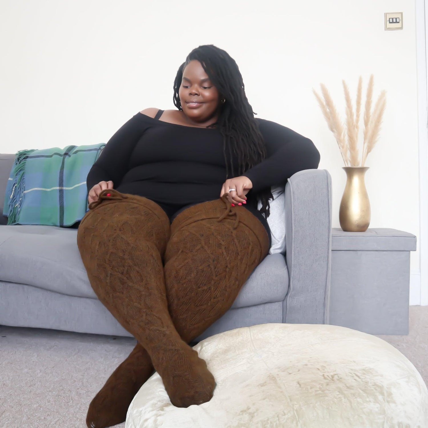 Lårhöga strumpor - Varm choklad