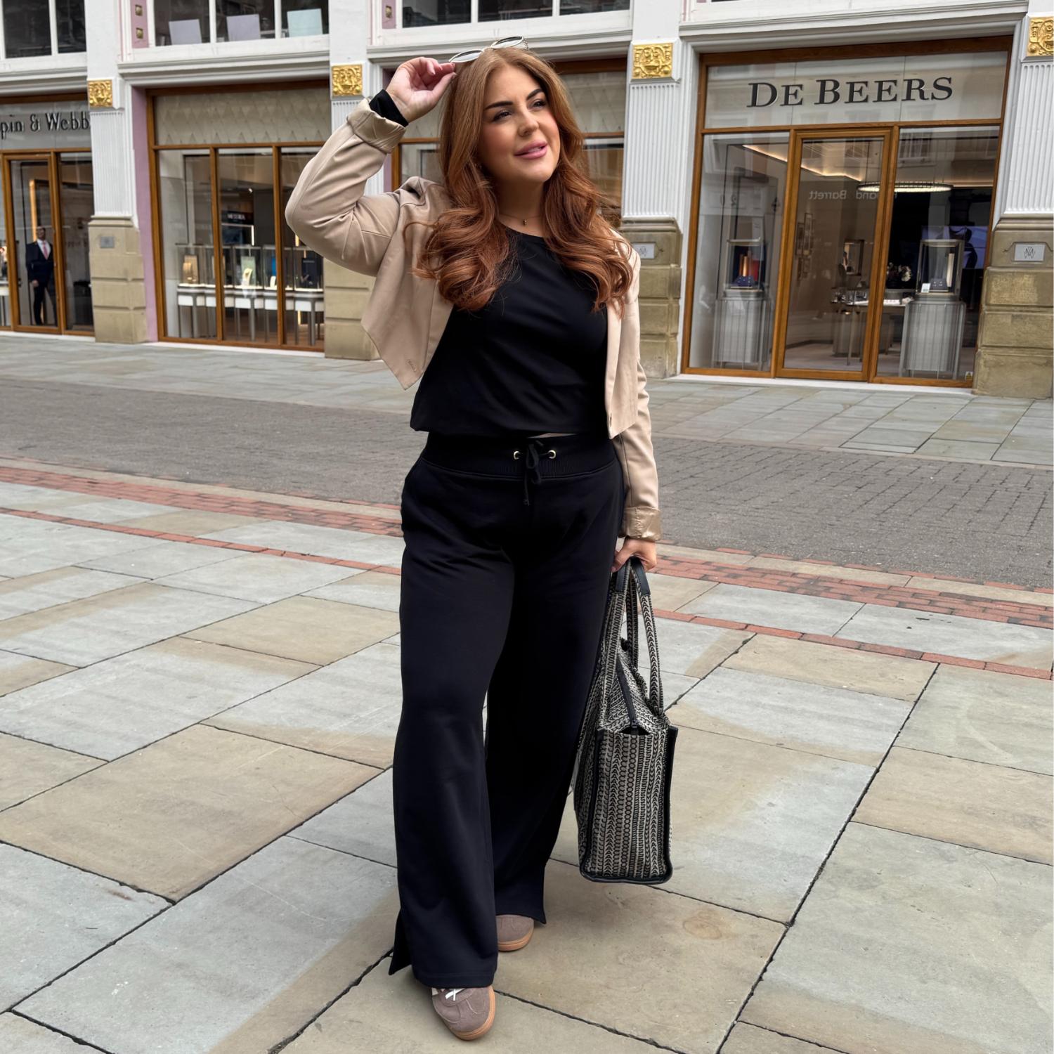 Organic Cotton Wide Leg Joggers - Black