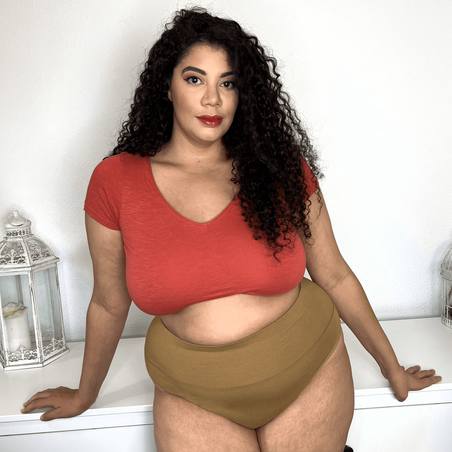 Organic Cotton Cheeky High Leg Knickers - Caramel