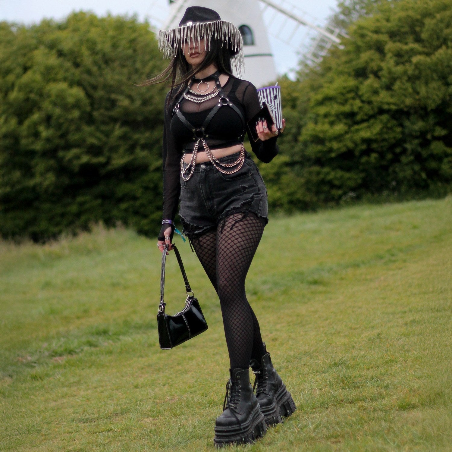 Cropped Mesh Top - Black