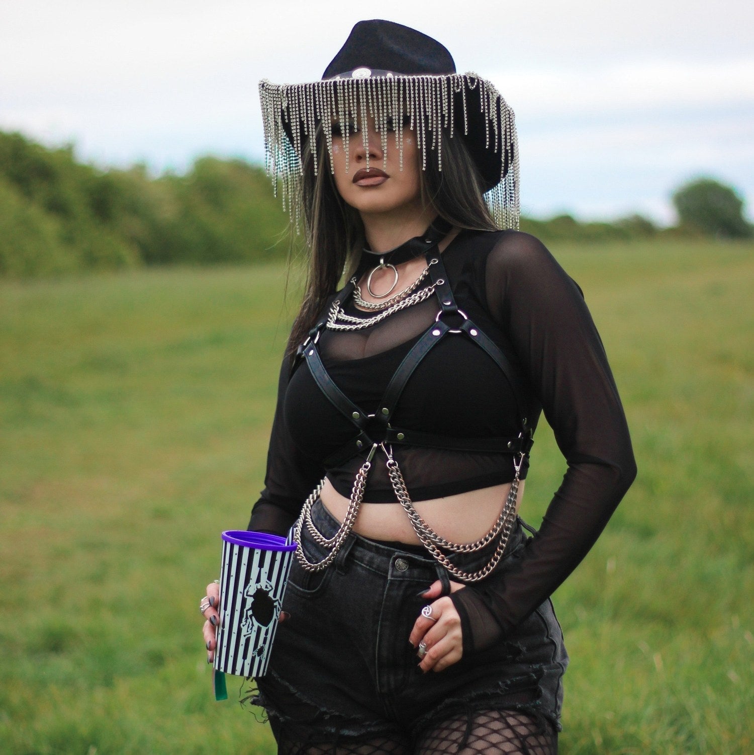 Cropped Mesh Top - Black