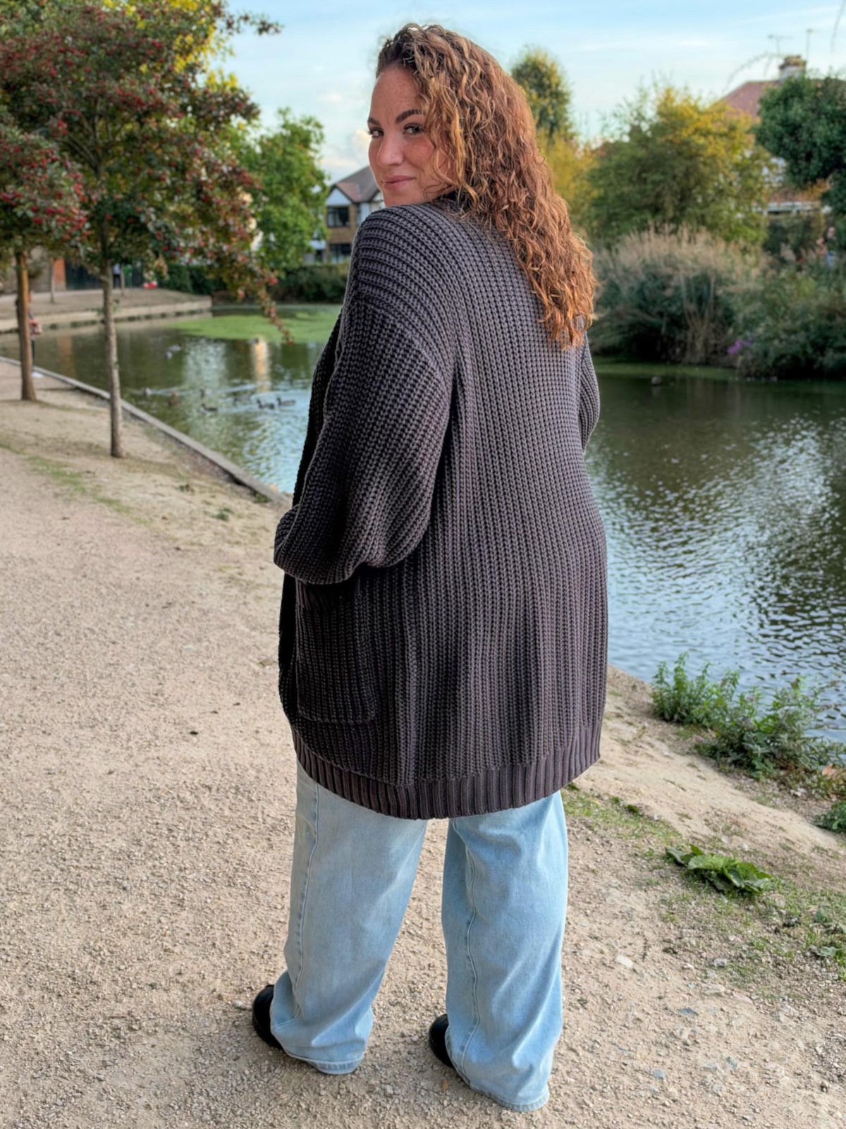 Chunky Knit Cotton Cardigan - Charcoal