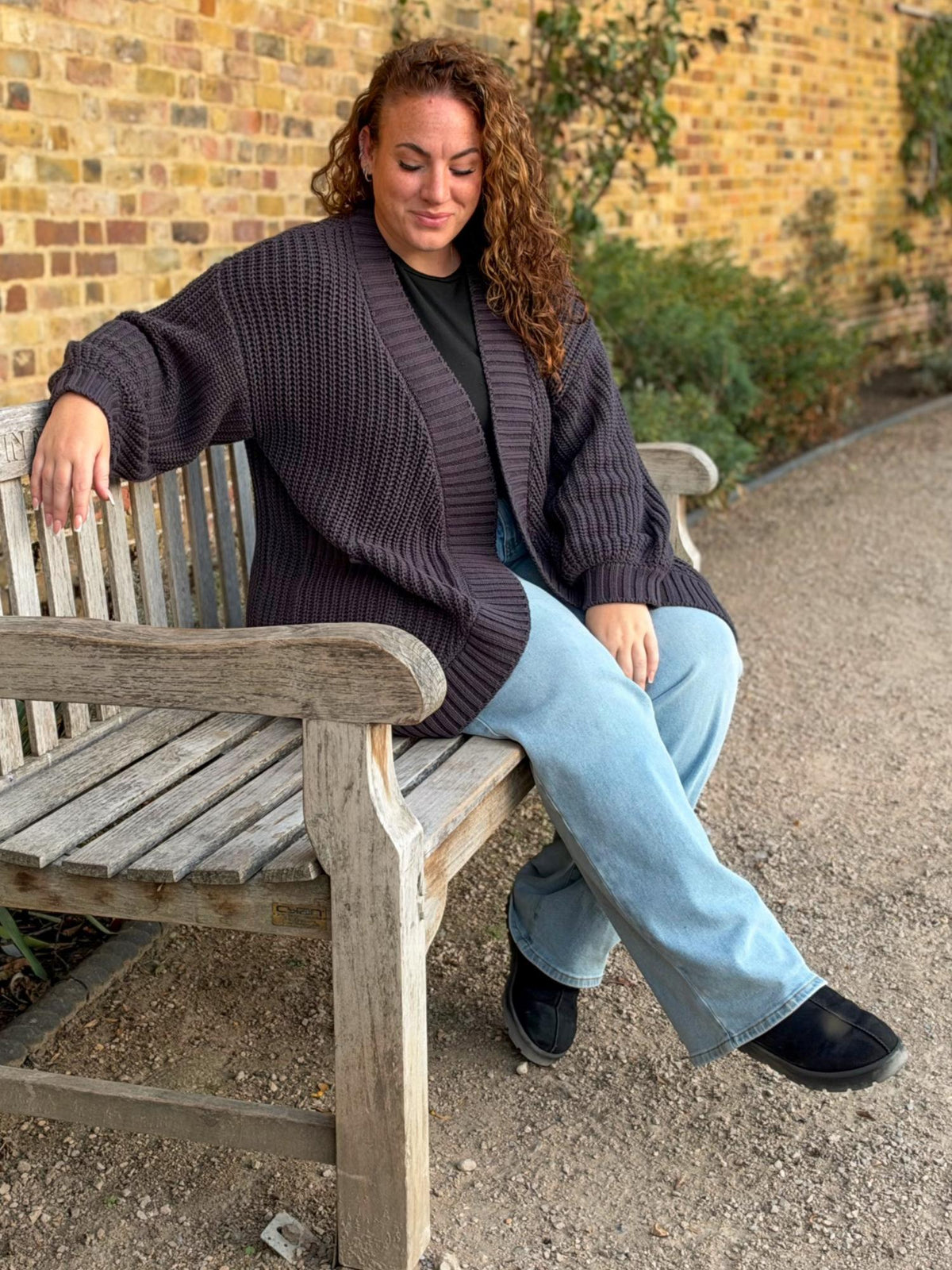 Chunky Knit Cotton Cardigan - Charcoal