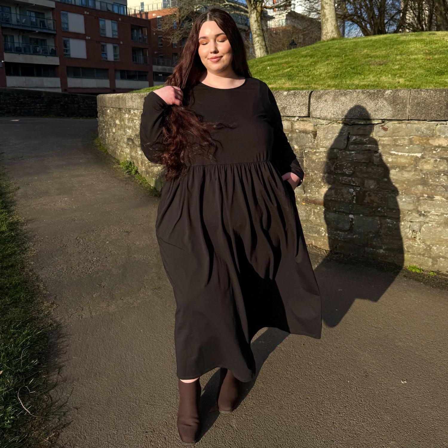 Organic Cotton Long Sleeve Maxi Dress - Black