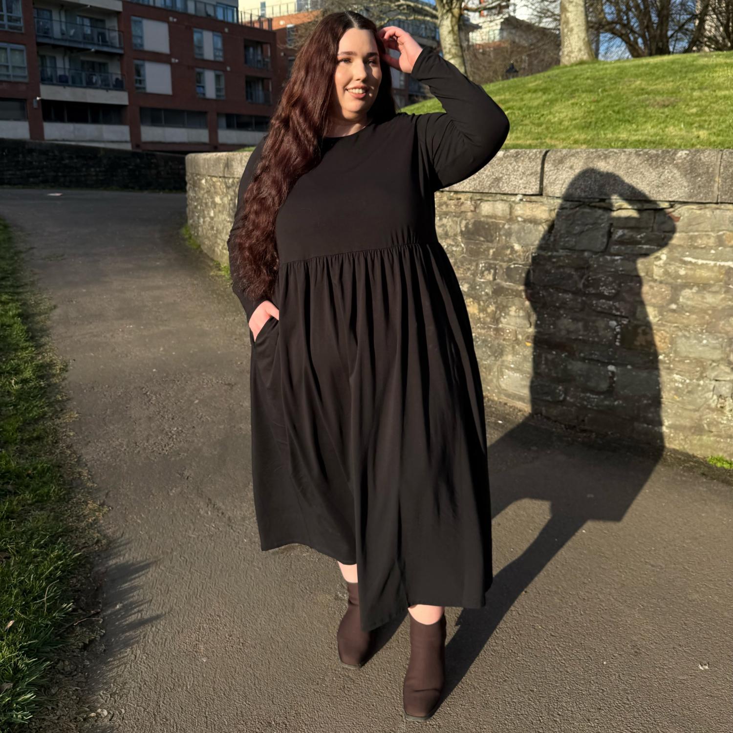 Organic Cotton Long Sleeve Maxi Dress - Black