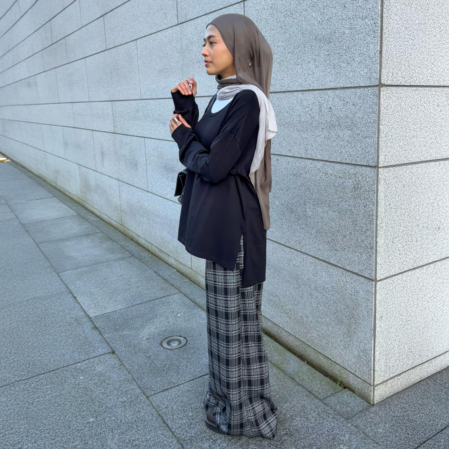 Top met lange mouwen en ronde hals van biologisch katoen - Zwart