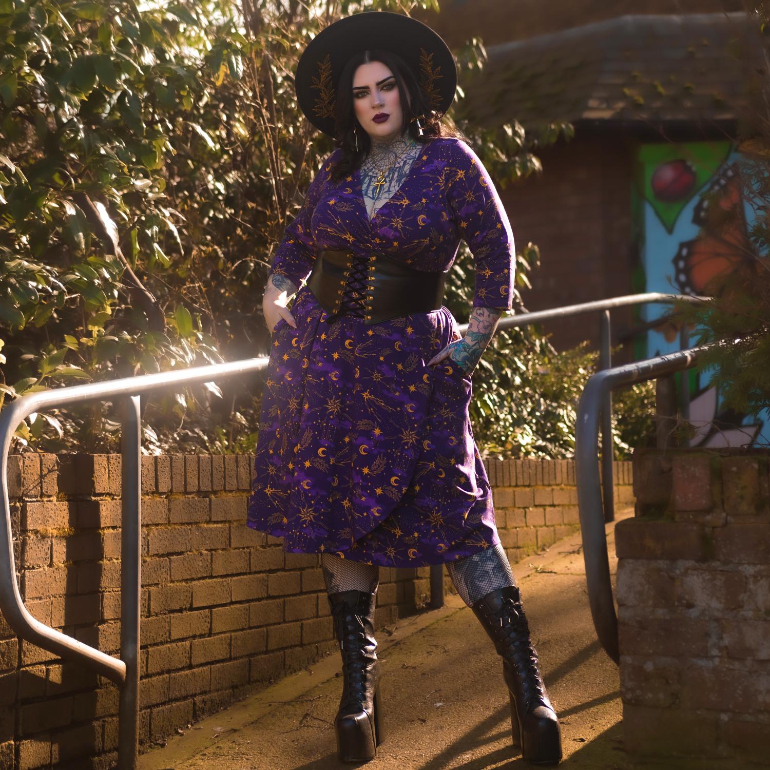 Celestial Wrap Dress  - Purple / Gold