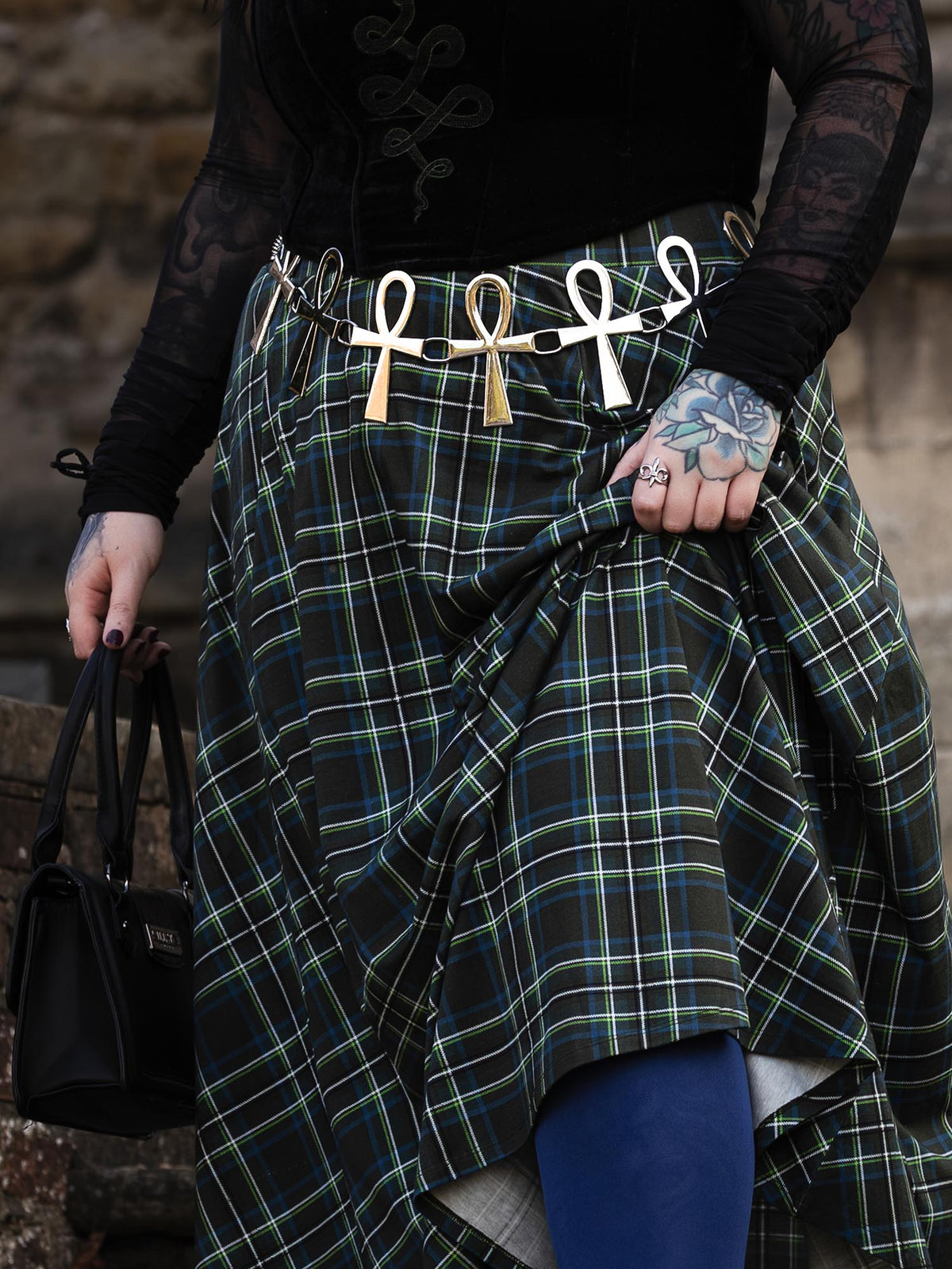 Islay Jersey Maxi A-Line Skirt - Green Tartan