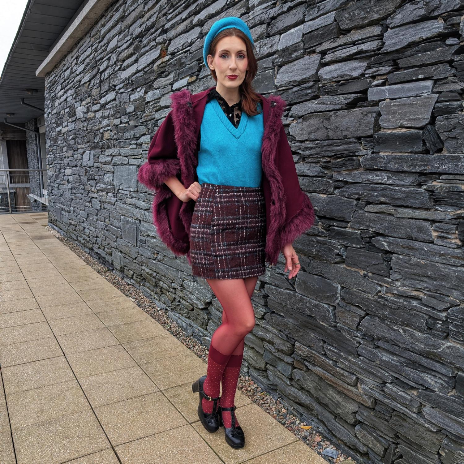 Seoul Chic Faux Sock Tights - Burgundy