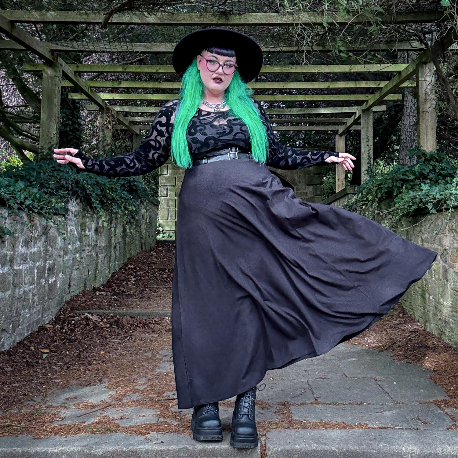 Black Jersey Maxi Skirt | Long A-Line Skirt with Pockets