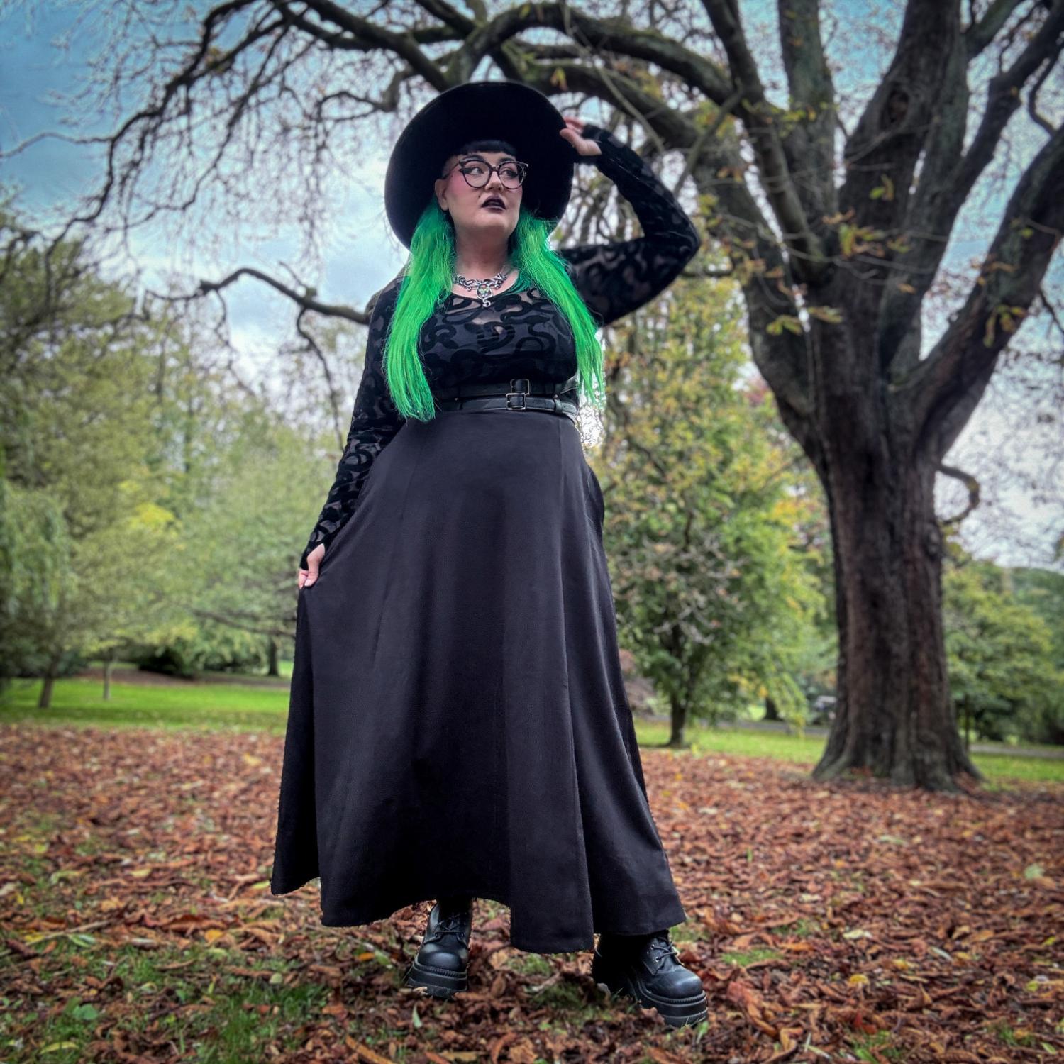 Black Jersey Maxi Skirt | Long A-Line Skirt with Pockets