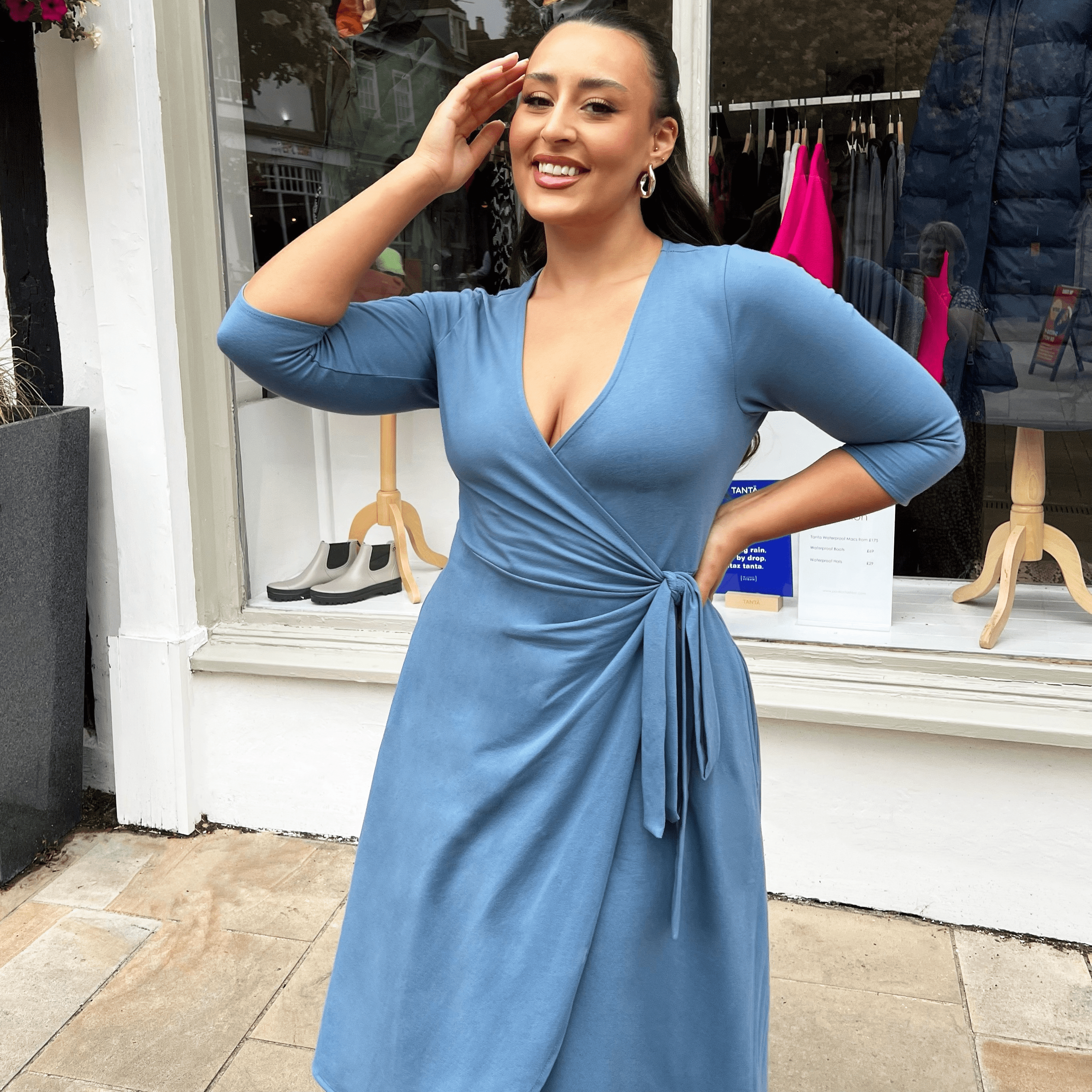 Blue wrap sales dress