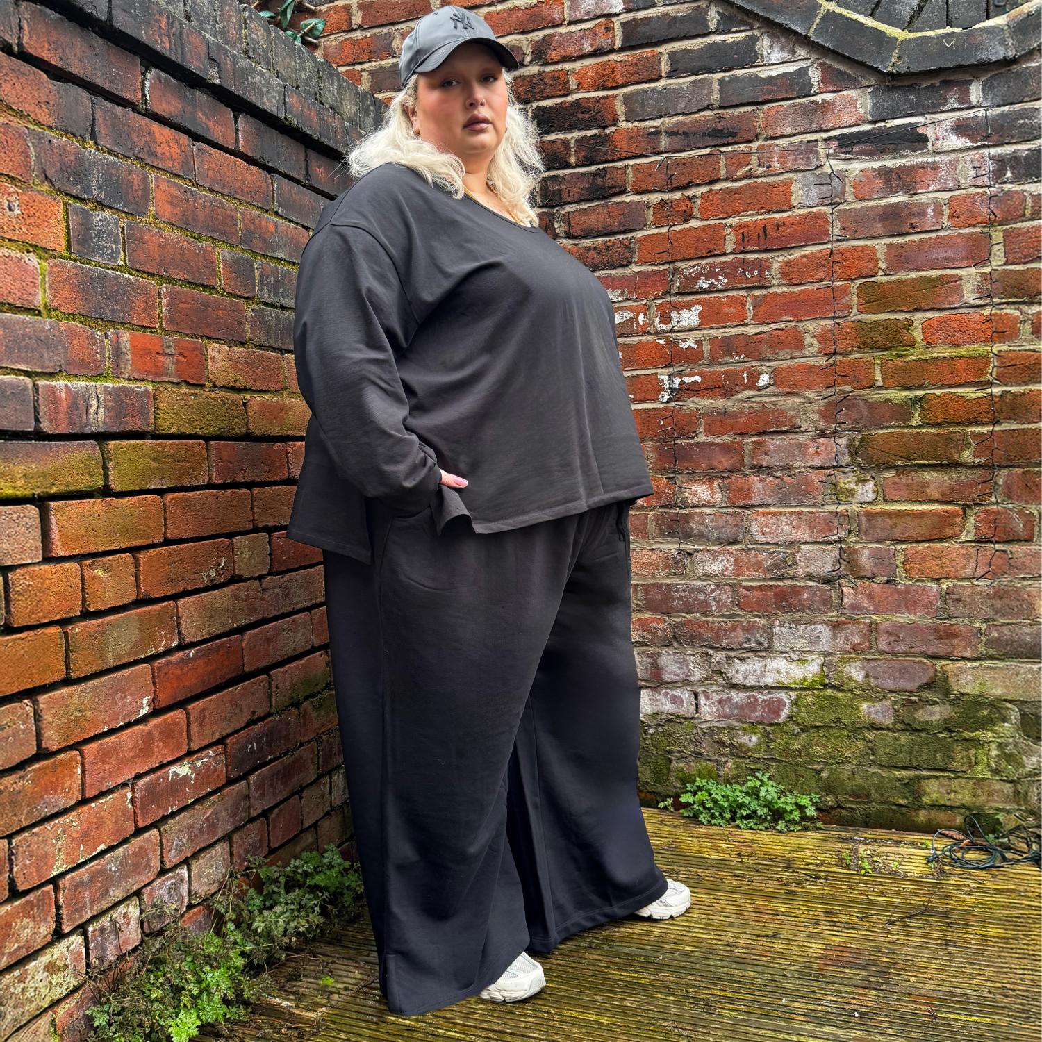 Organic Cotton Wide Leg Joggers - Black