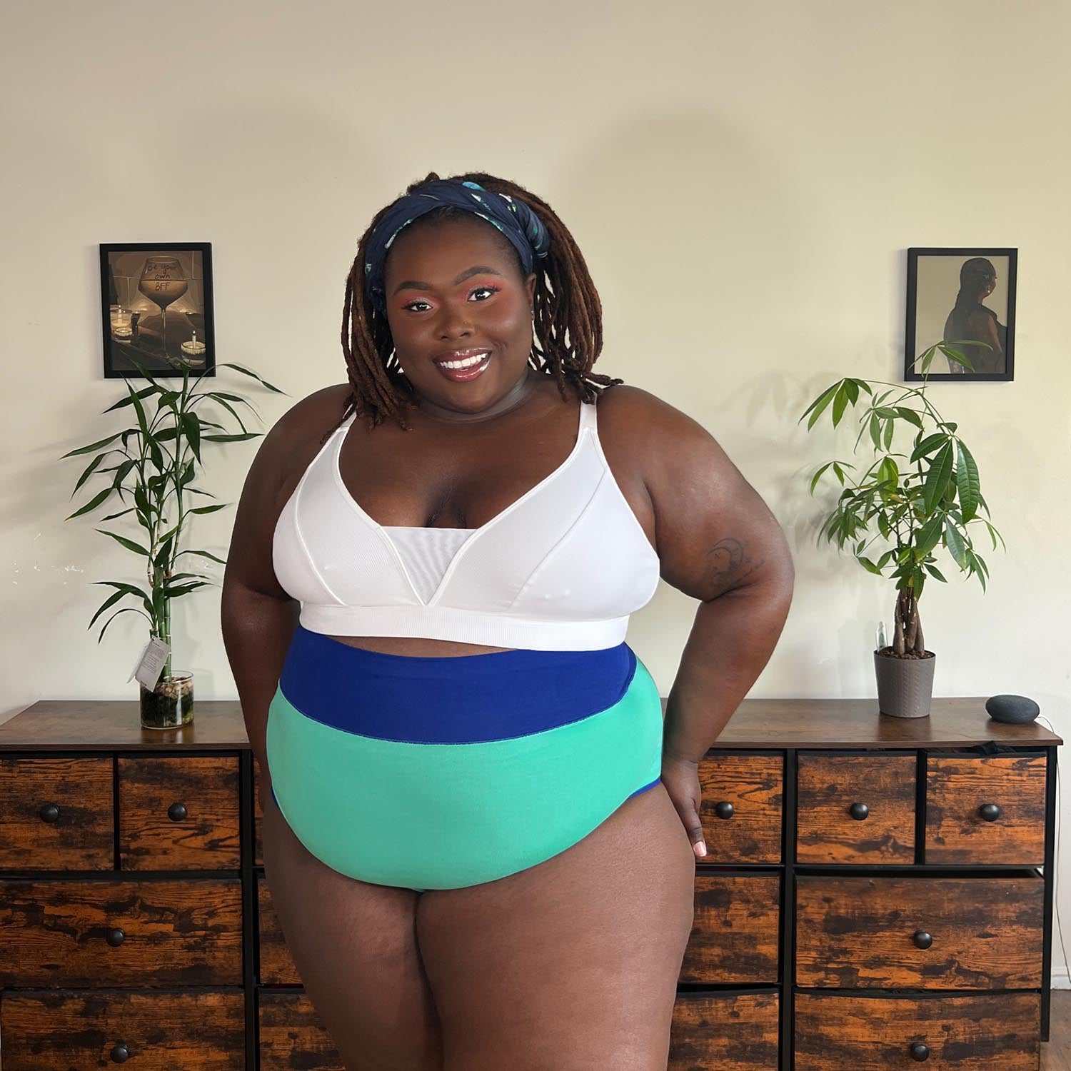 Organic Cotton Super High Waist Duo Knickers - Mint & Arabesque