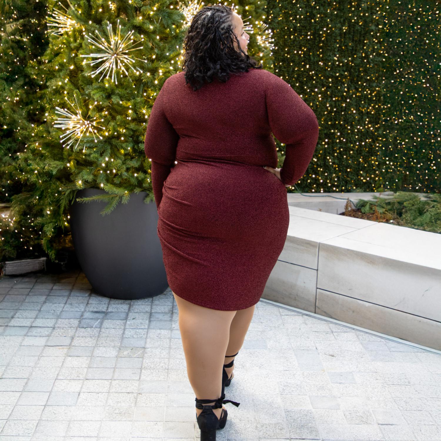 Lurex Long Sleeve Dress - Bordeaux - Tights & Clothes In Sizes 32