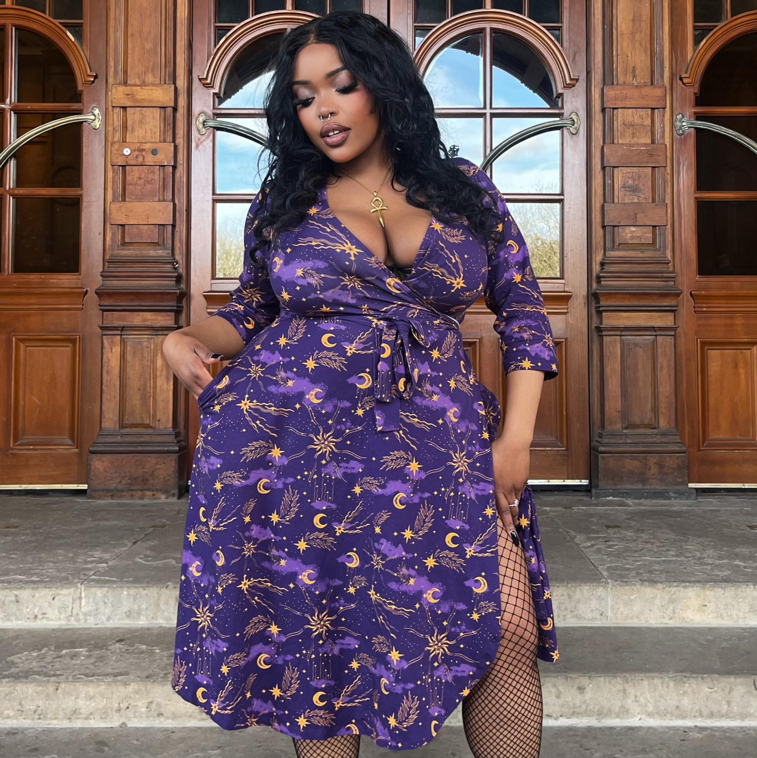 Celestial Wrap Dress  - Purple / Gold