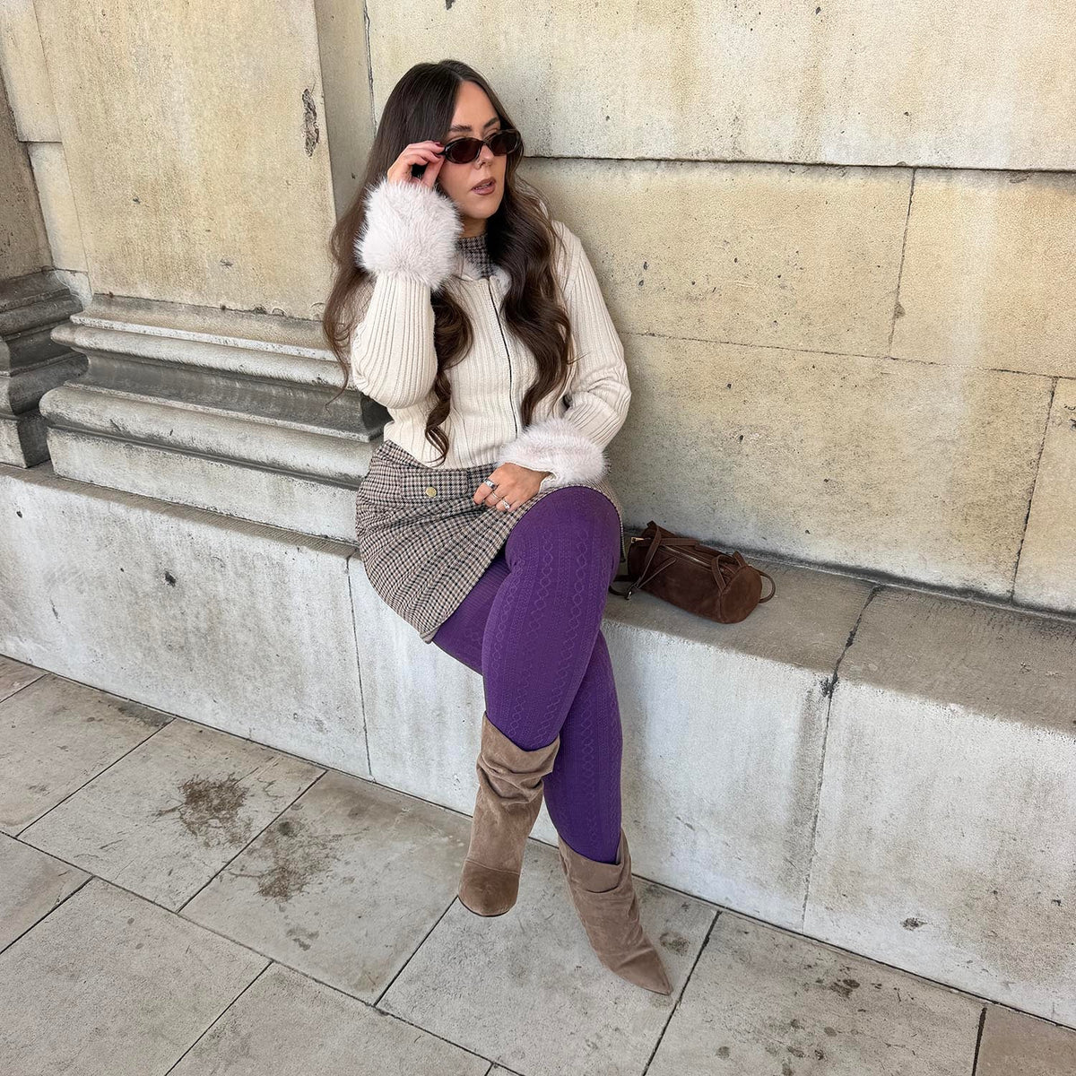 Grannies Cable Knit Wool Tights - Fancy Darkness