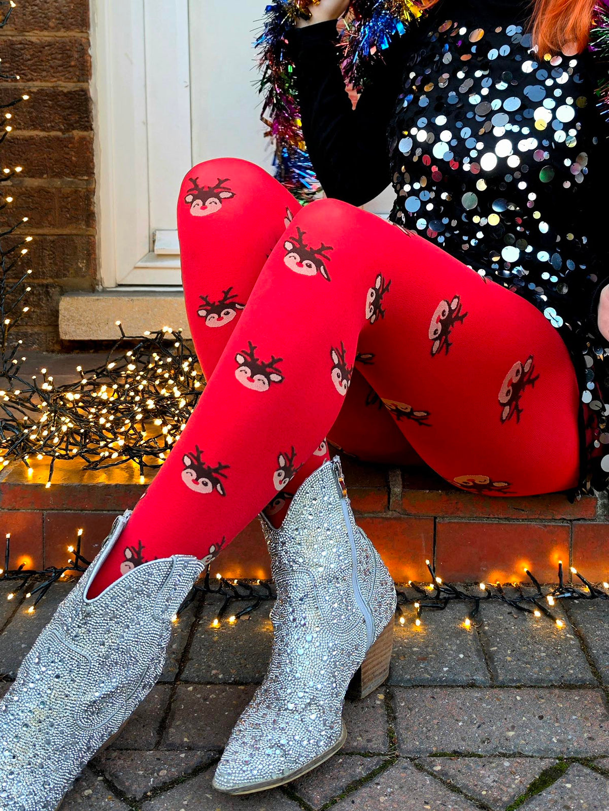 Deer Santa Tights - Lobster