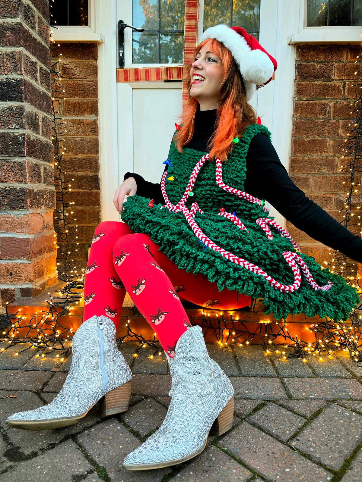 Deer Santa Tights - Lobster