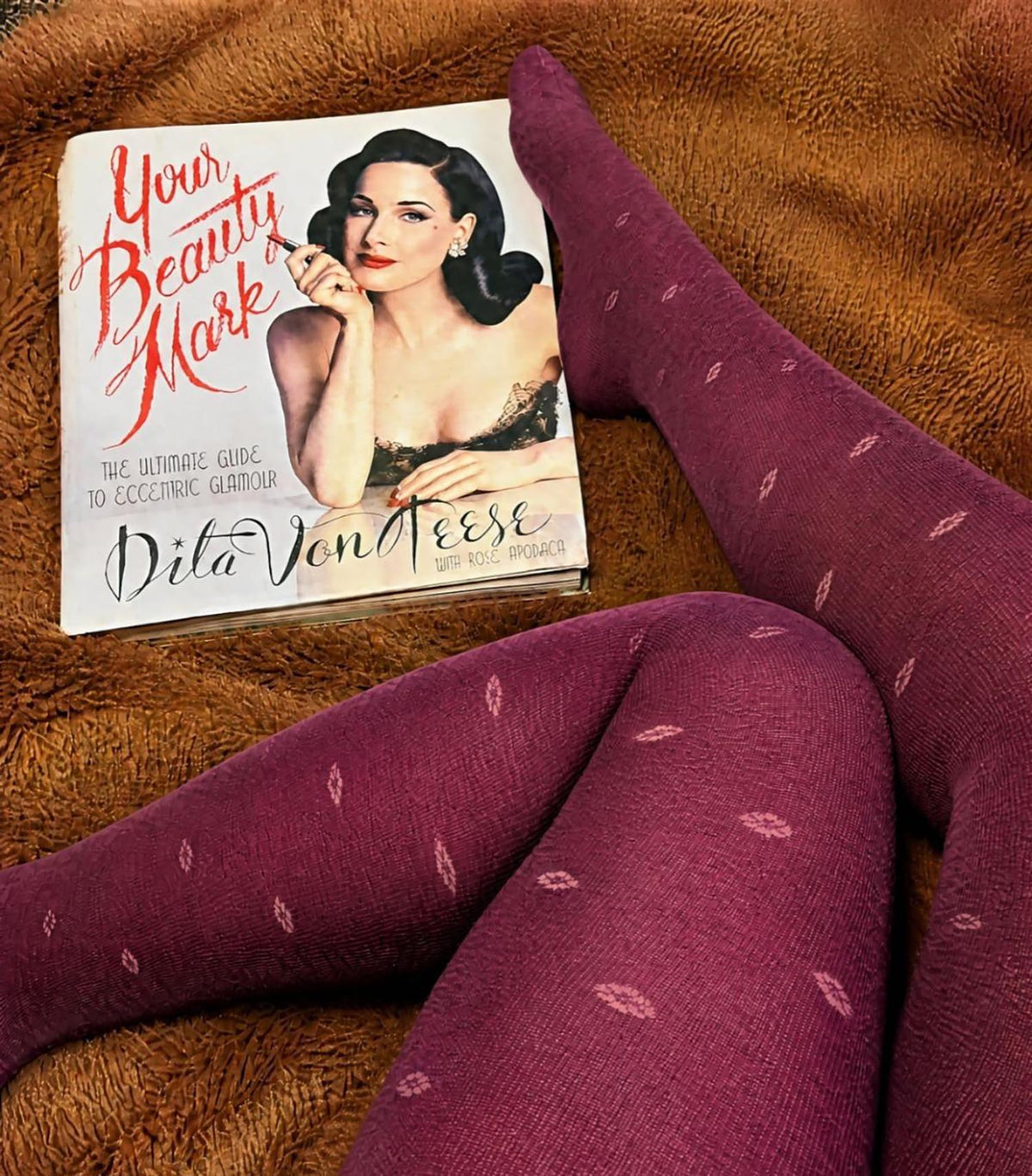 Wool Lace Tights - Ditsy Diamond - Cherry