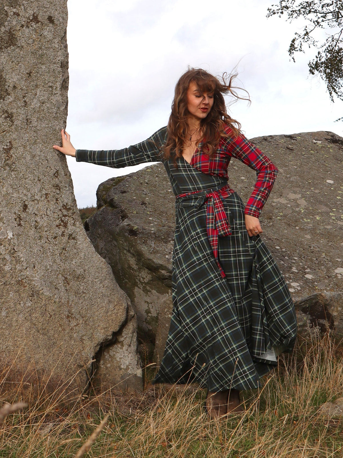 Islay Jersey Maxi A-Line Skirt - Green Tartan