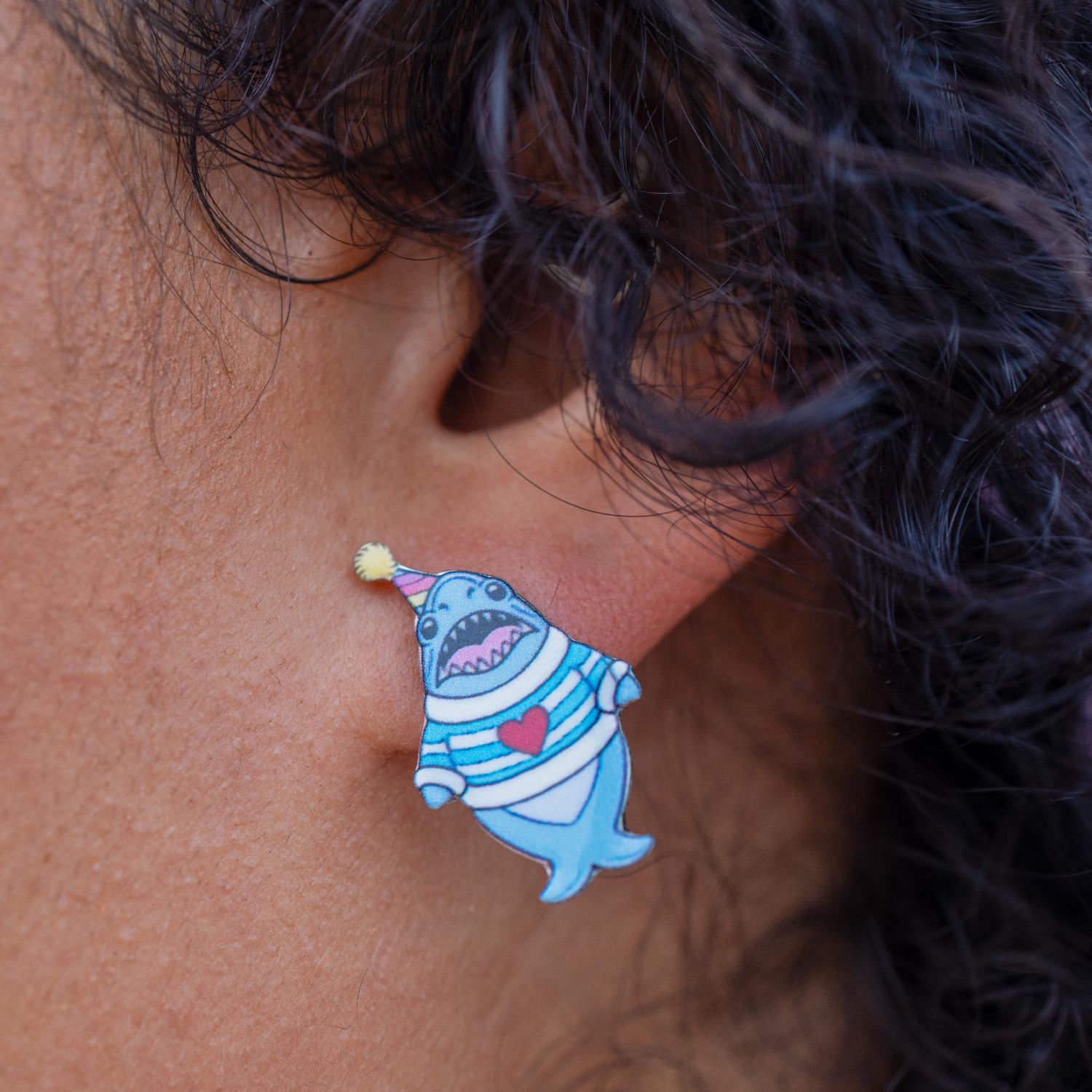 Party Chompy Shark-oorbellen - Zilver