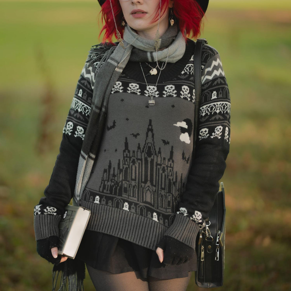 Fair Isle Jumper - Haunted House - Black/Grey