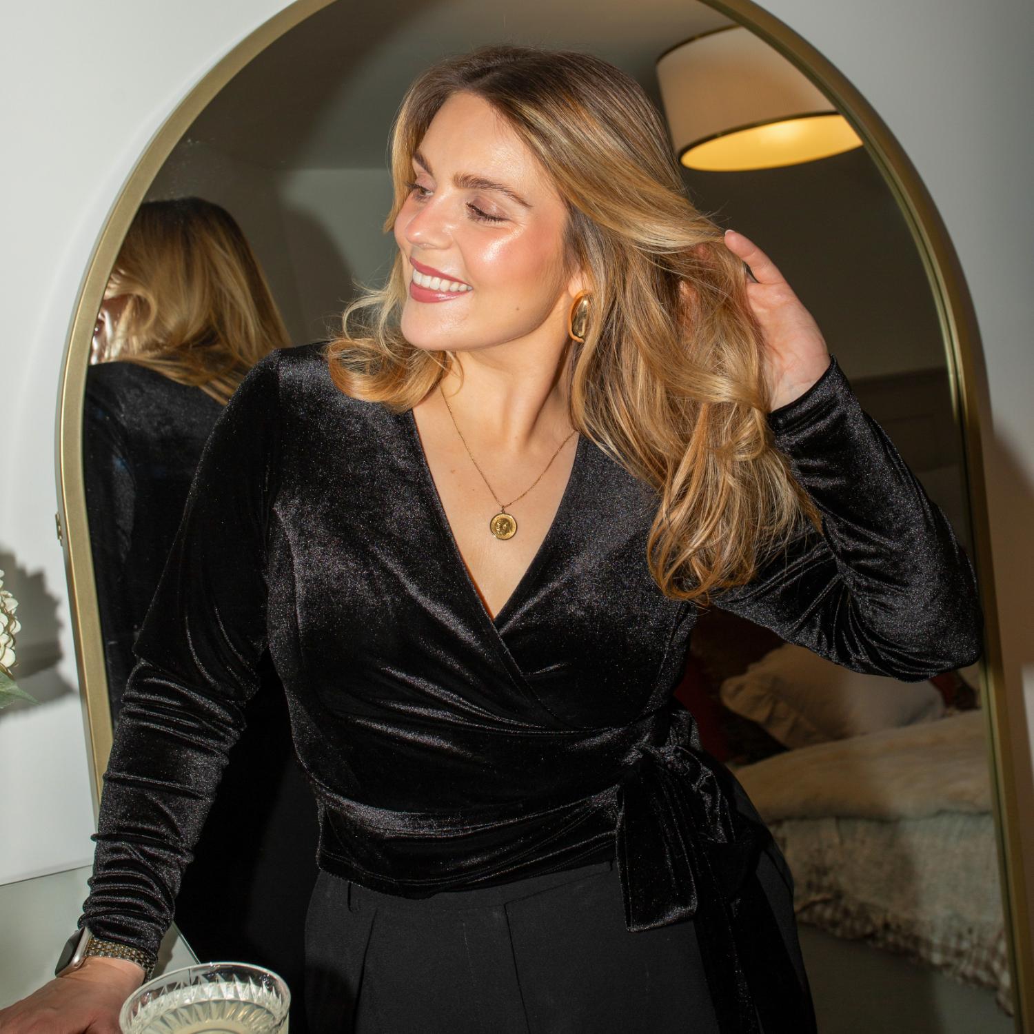 Velvet Wrap Top - Black